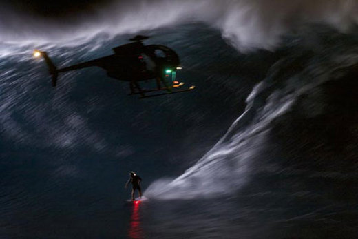 Daredevil Surfer Rides 30ft. 'Jaws' Waves . . . . At Night!